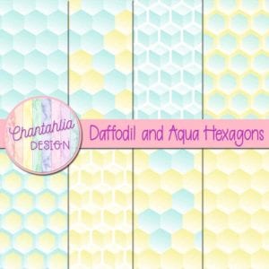 Free Daffodil and Aqua Digital Papers with Hexagons Designs