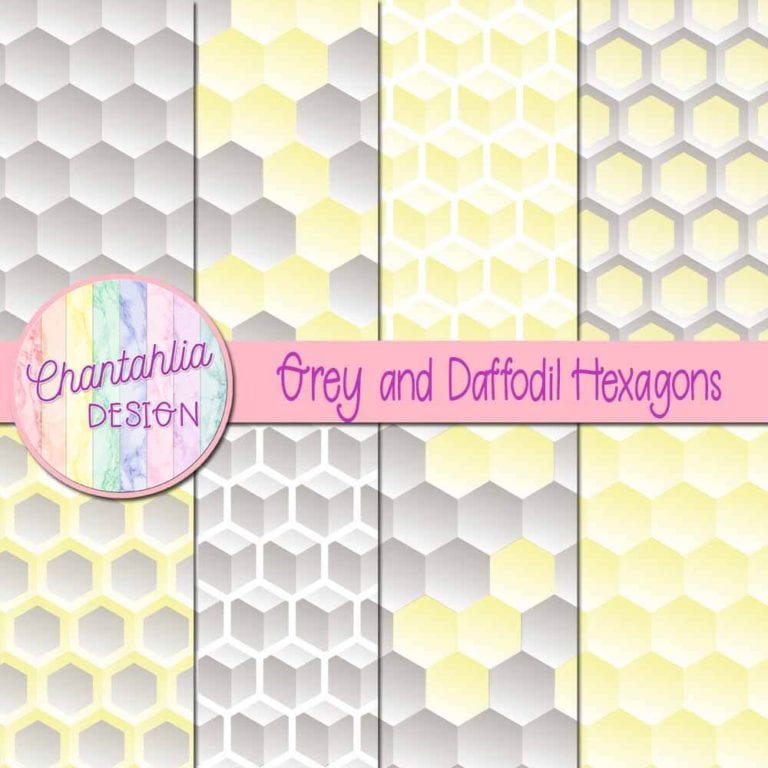 Free Grey and Daffodil Digital Papers with Hexagons Designs