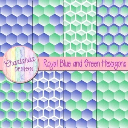 Royal Blue and Green Hexagons Digital Papers