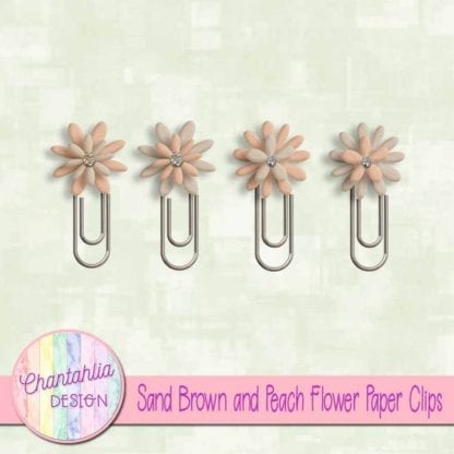 Sand Brown and Peach Flower Paper Clips