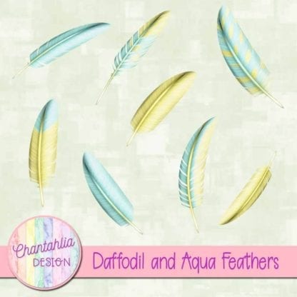 Daffodil and Aqua Feathers Elements