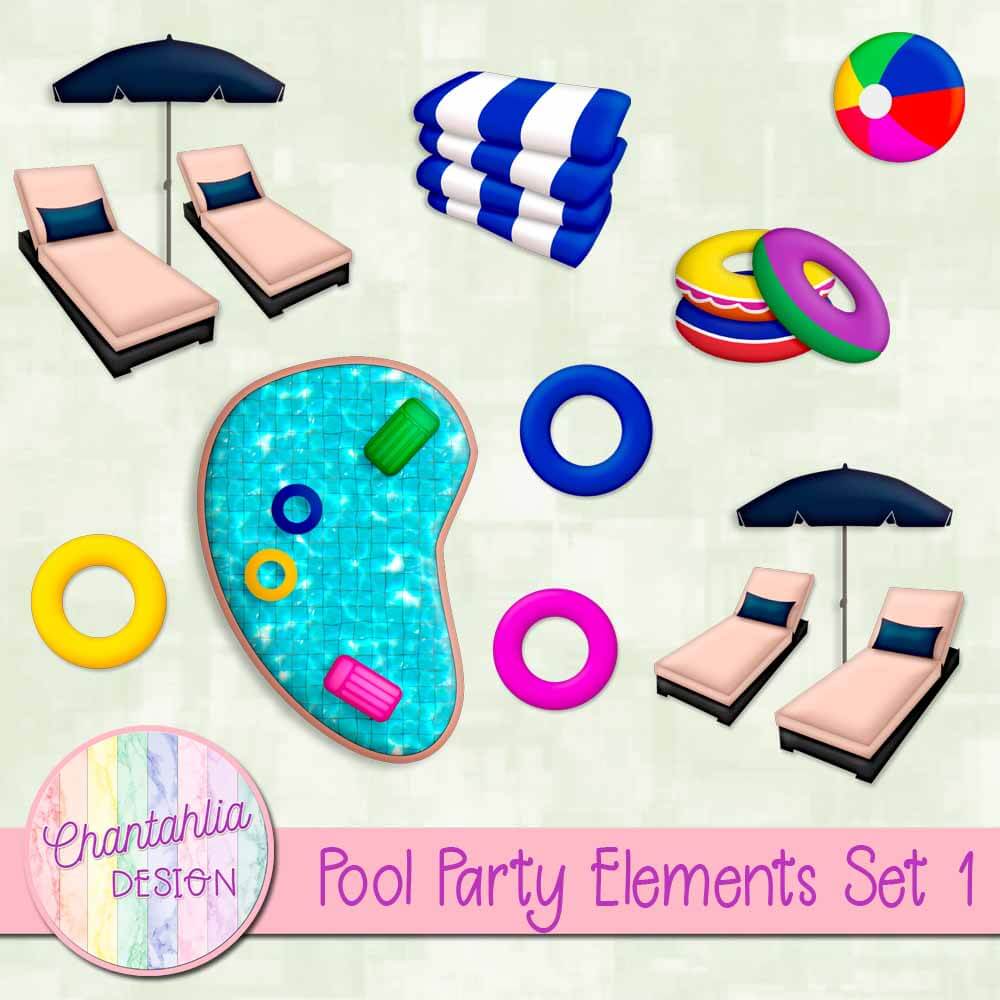 Pool Party - Elementos - Kit Digital com 66 Cliparts