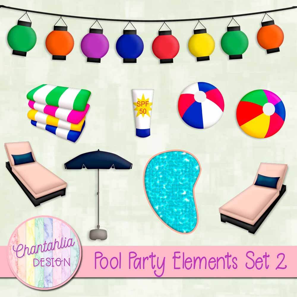 Pool Party - Elementos - Kit Digital com 66 Cliparts
