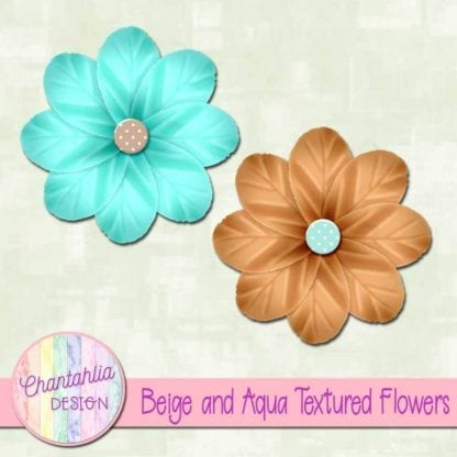 Beige and Aqua Textured Flowers