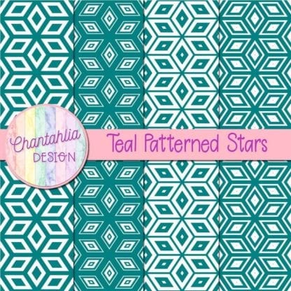 Teal Patterned Stars Digital Papers