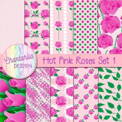 hot pink roses digital papers