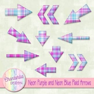 neon purple and neon blue plaid arrows