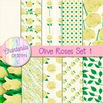 olive roses digital papers