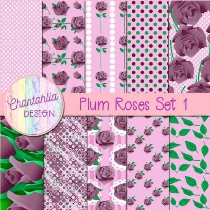 plum roses digital papers