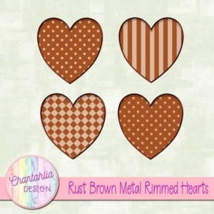 Free Rust Brown Metal Rimmed Hearts Design Elements
