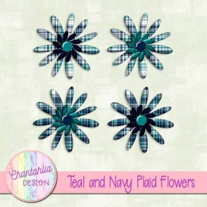teal and navy plaid flowers