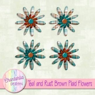 teal and rust brown plaid flowers