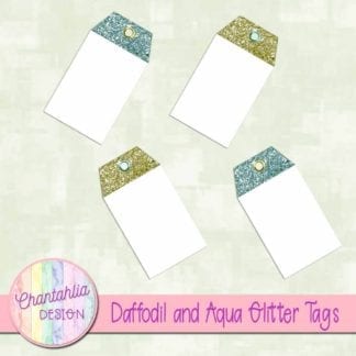 free daffodil and aqua glitter tags
