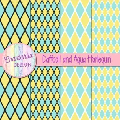 free daffodil and aqua harlequi digital papers