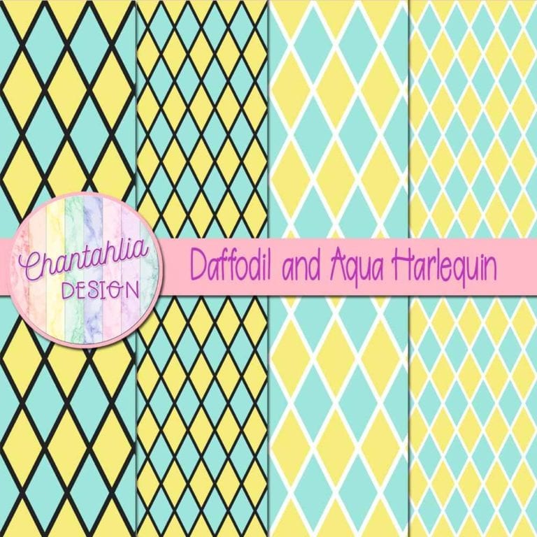 Free Daffodil and Aqua Harlequin Digital Papers
