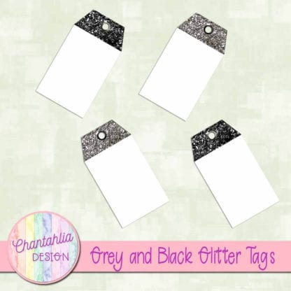grey and black glitter tags