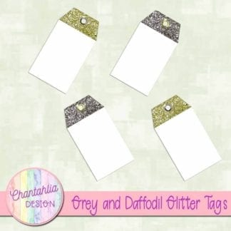 grey and daffodil glitter tags