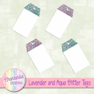lavender and aqua glitter tags
