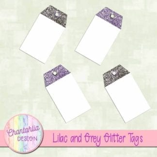 lilac and grey glitter tags