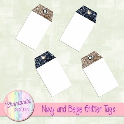 navy and beige glitter tags