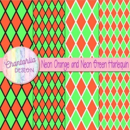 free neon orange and neon green harlequin digital papers