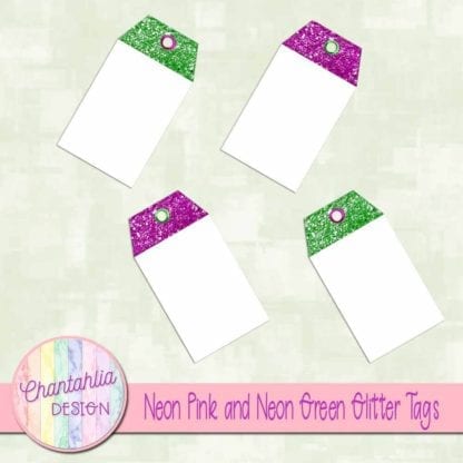 neon pink and neon green glitter tags