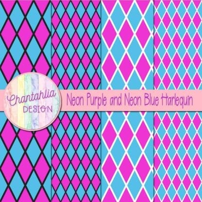 free neon purple and neon blue harlequin digital papers