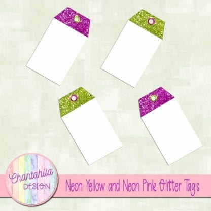 neon yellow and neon pink glitter tags