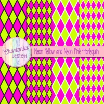 free neon yellow and neon pink harlequin digital papers