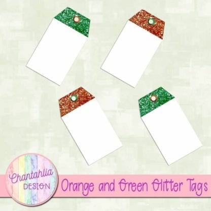 orange and green glitter tags