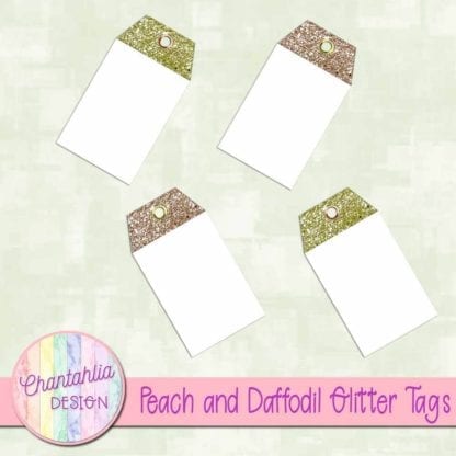 peach and daffodil glitter tags