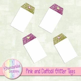 pink and daffodil glitter tags