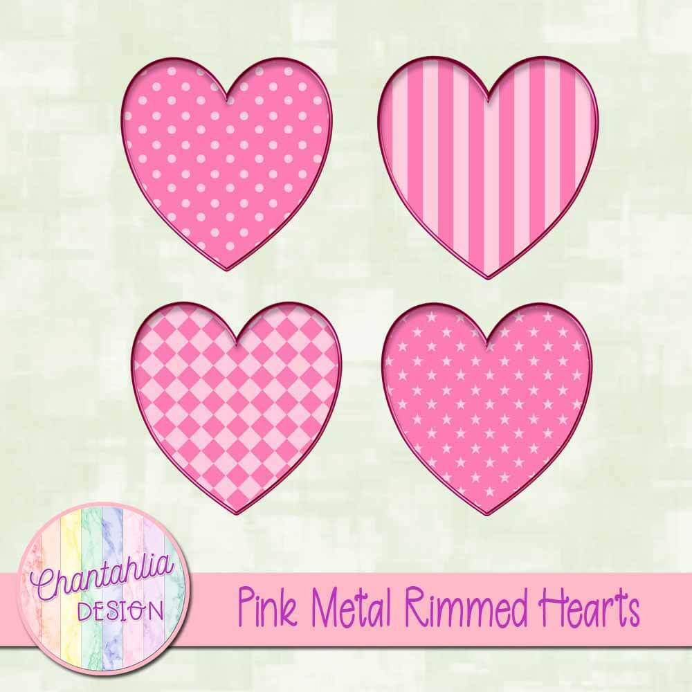 free pink metal rimmed hearts elements