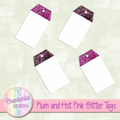 plum and hot pink glitter tags