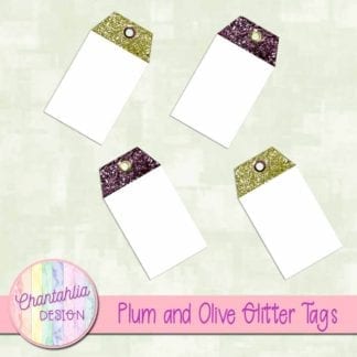 plum and olive glitter tags