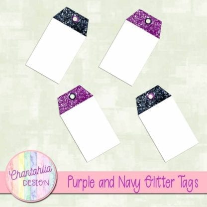 purple and navy glitter tags