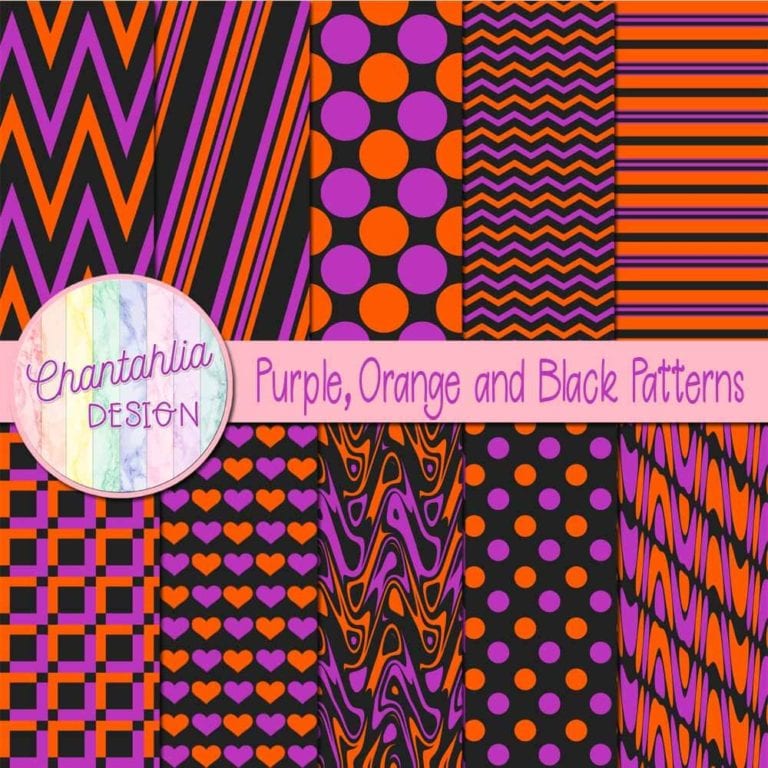 Free Purple, Orange and Black Digital Papers Patterns