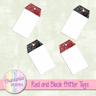 red and black glitter tags