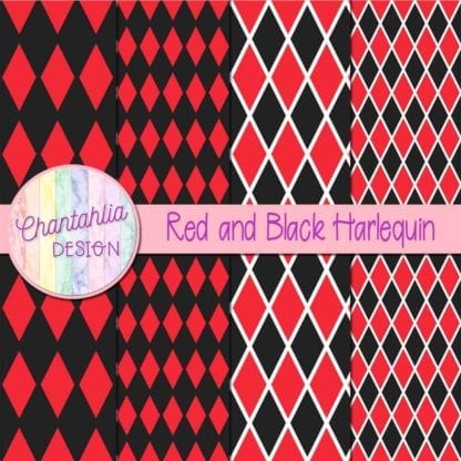 free red and black harlequin digital papers