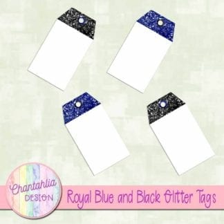 royal blue and black glitter tags