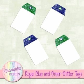 royal blue and green glitter tags