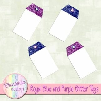royal blue and purple glitter tags