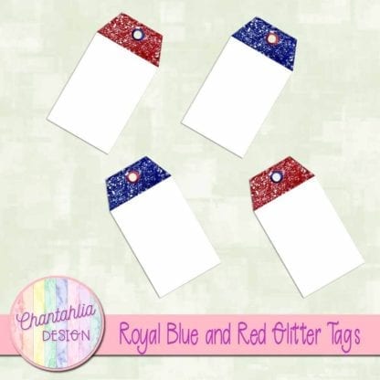 royal blue and red glitter tags