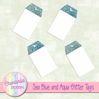 sea blue and aqua glitter tags