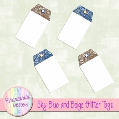sky blue and beige glitter tags