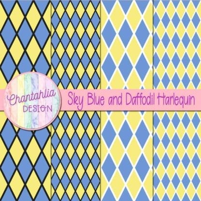 free sky blue and daffodil harlequin digital papers