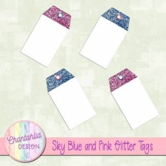 sky blue and pink glitter tags