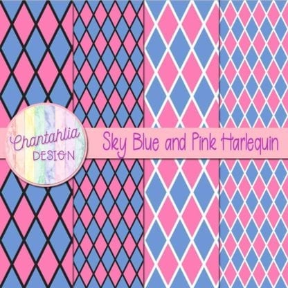 free sky blue and pink harlequin digital papers