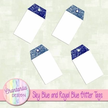 sky blue and royal blue glitter tags