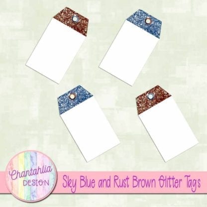 sky blue and rust brown glitter tags